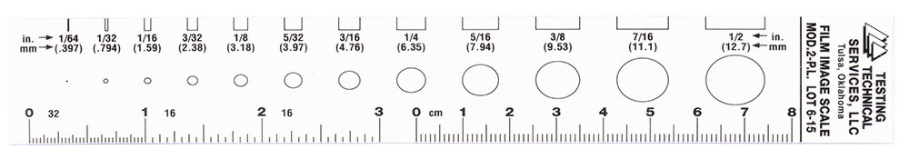 ASME MOD.2-P.L. - Pravítko pre posudzovanie indikácií rádiografického filmu